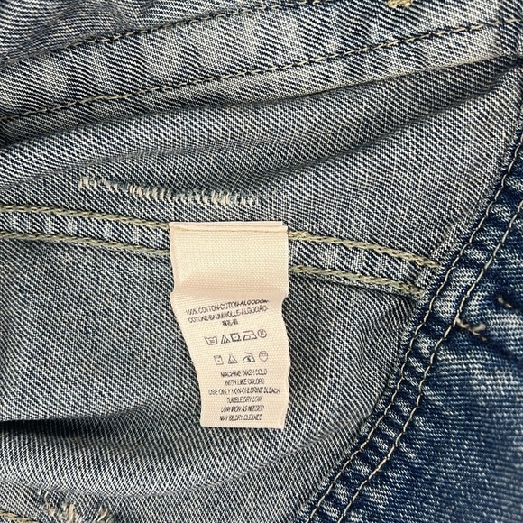 Free People Distressed Denim Jacket with Attached Knit Sleeves and Hood -s/p - Picture 11 of 11